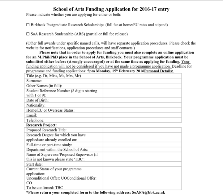 Screenshot заявки университета в Англии на получение стипендии